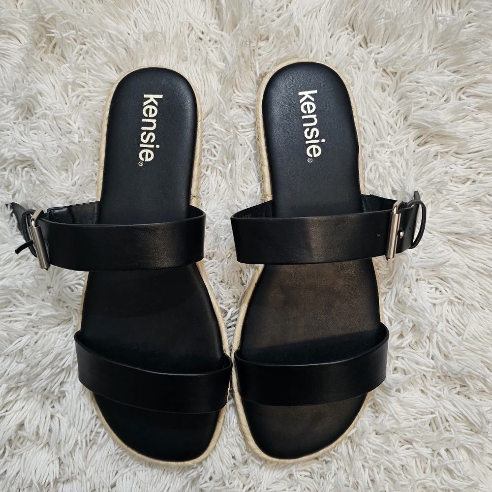 Kensie Sandals 7M Black Minimalist with Adjustable Ankle Strap - Picture 4 of 6
